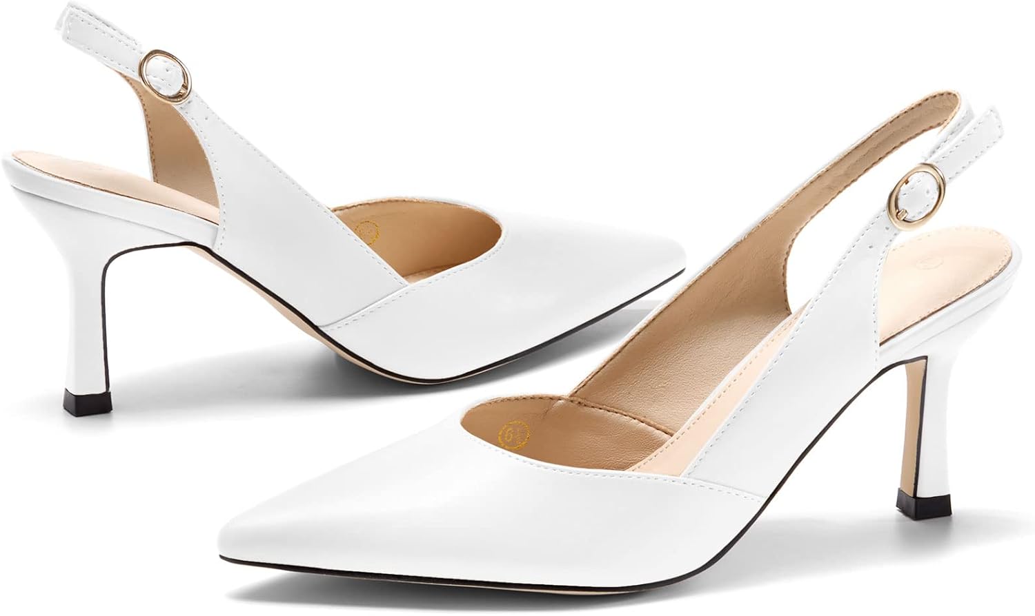 Size 8.5 Color White Rilista Women's Slingback Kitten Heels Closed Pointed Toe Wedding Party Dress Pumps Shoes